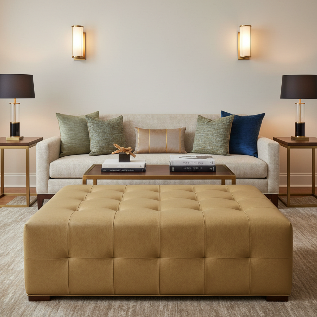 Smooth Pebble Grain Golden Butter Upholstered Ottoman | Architectural Fabrics
