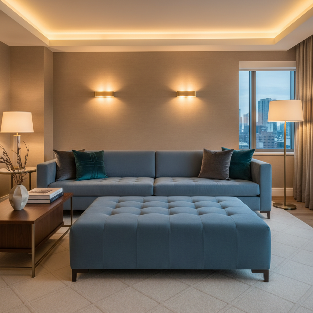 Ultrasuede  Slate Blue  Blue Upholstered Ottoman | Ultrasuede Upholstery