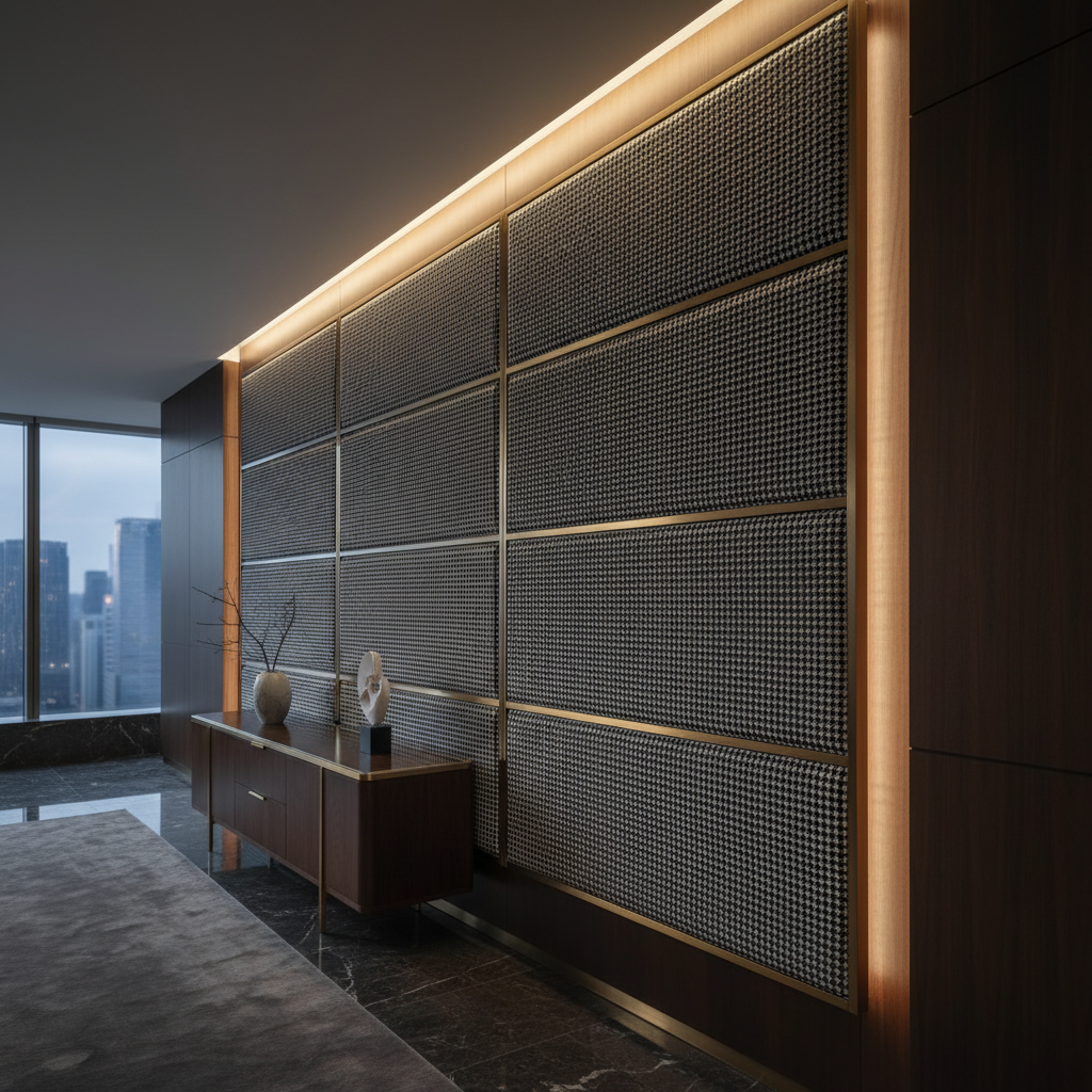 Hillsville Midnight Contemporary black & white Upholstered Wall Panel | Architectural Fabrics