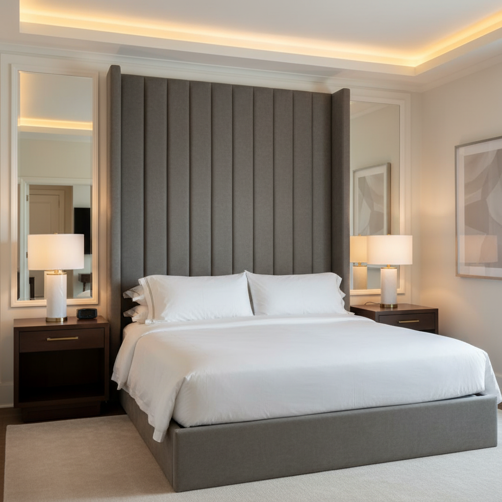 Fine Pebble Texture Cool Graphite Upholstered Headboard | Architectural Fabrics