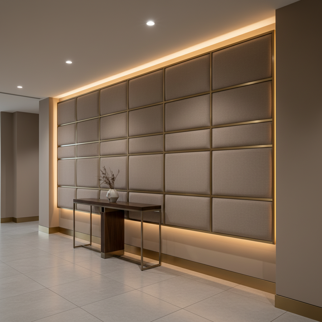 Fine Textured Weave Soft Taupe Upholstered Wall Panel | Architectural Fabrics