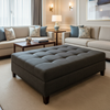 Fine Woven Texture Dark Graphite Upholstered Ottoman | Architectural Fabrics