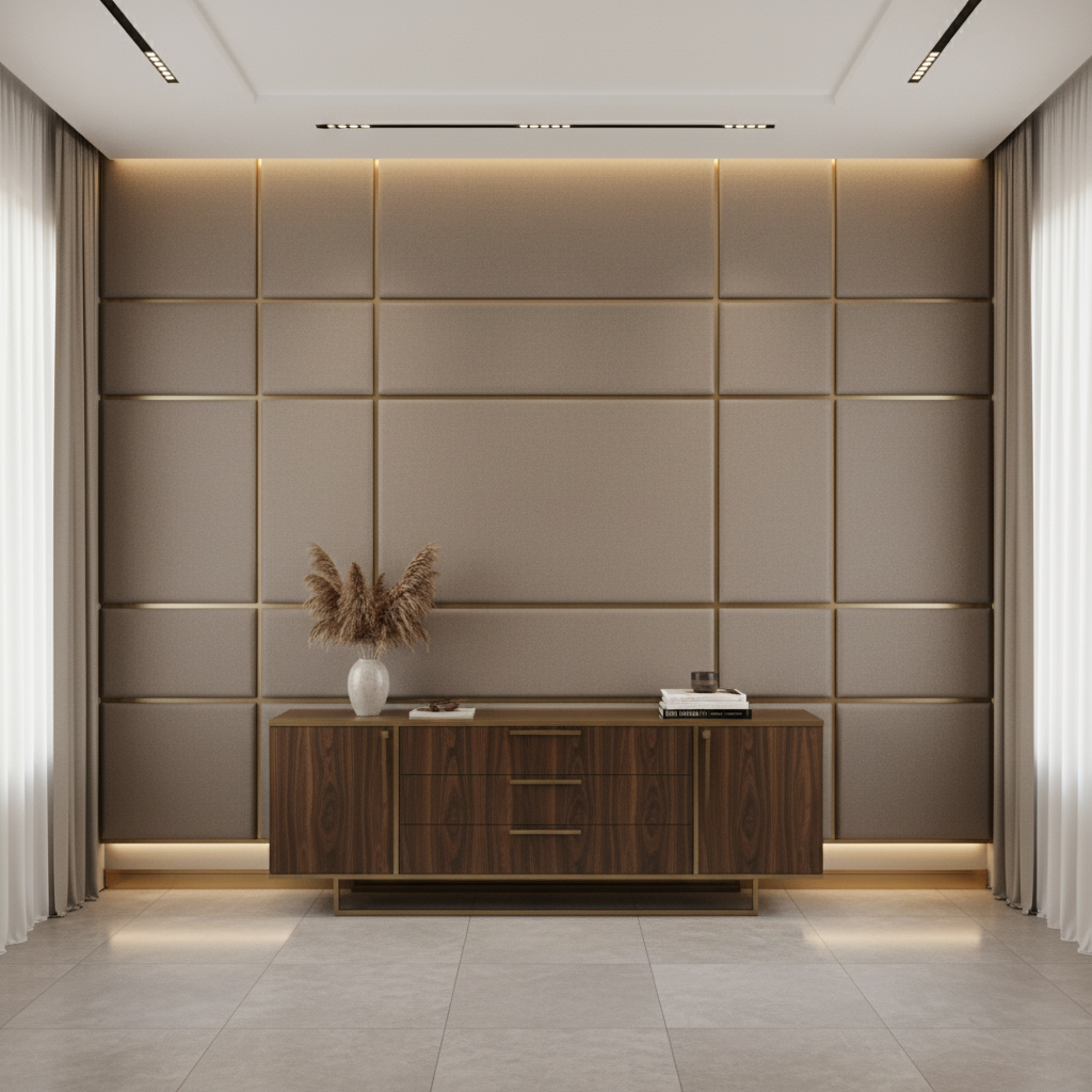 Fine Pebble Grain Mushroom Taupe Upholstered Wall Panel | Architectural Fabrics