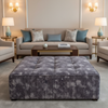 Distressed Velvet Texture Smoky Indigo Upholstered Ottoman | Architectural Fabrics