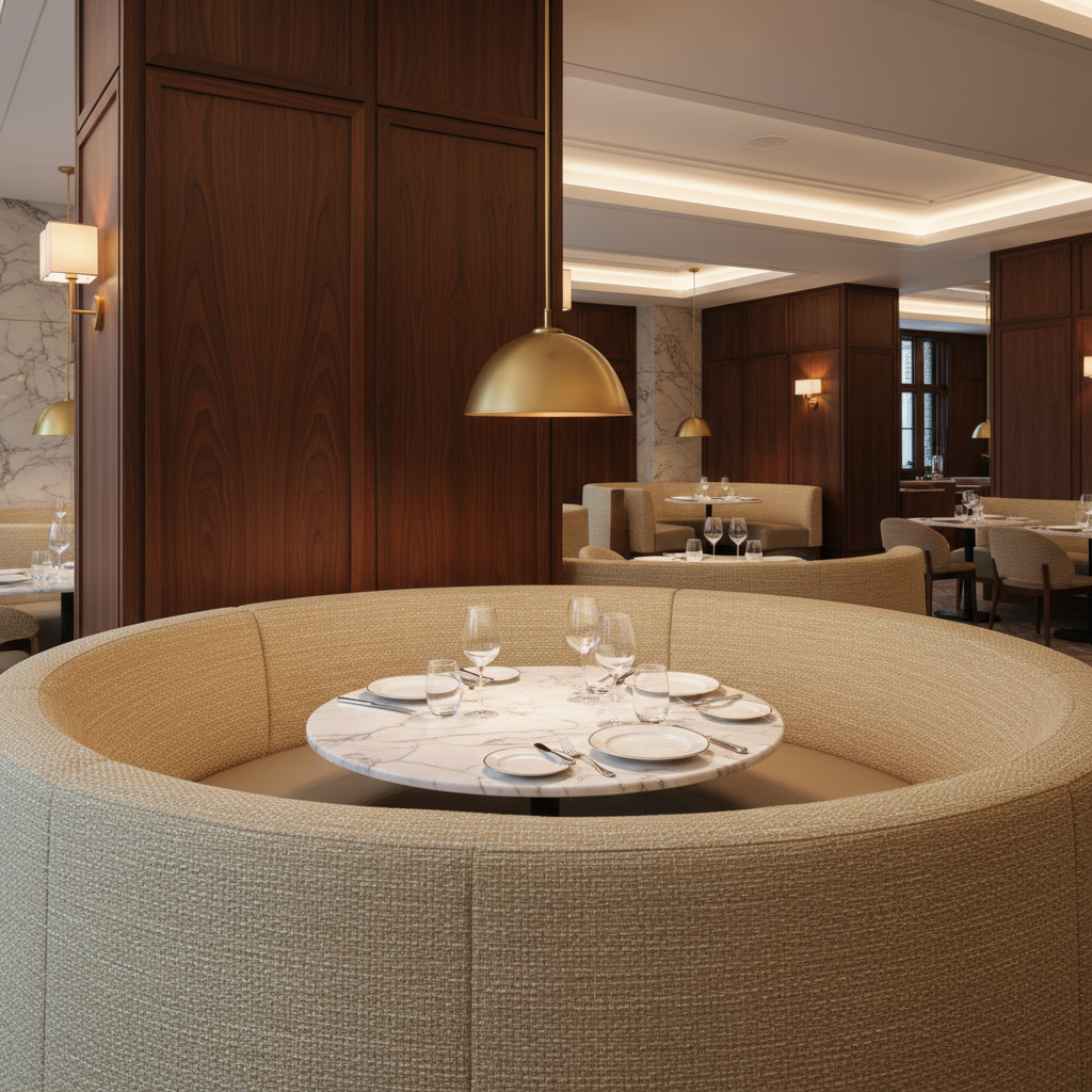 Woven Basketweave Texture Natural Linen Upholstered Banquette | Architectural Fabrics