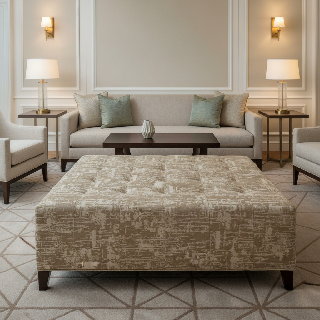 Turf Bay - Mortar Upholstered Ottoman | Architectural Fabrics