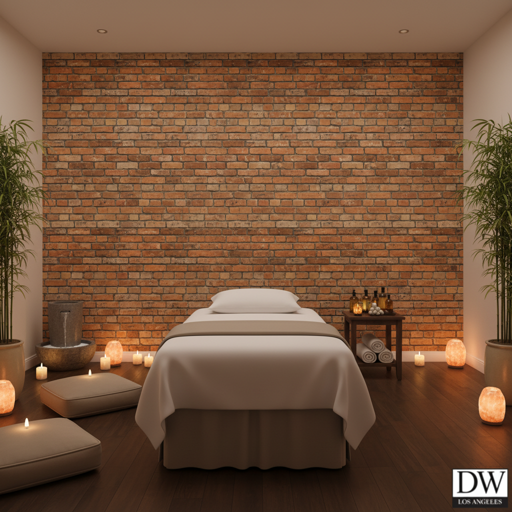 Vomera Faux Burnt Brick | Hollywood Wallcoverings - Healthcare Waiting Room commercial room setting