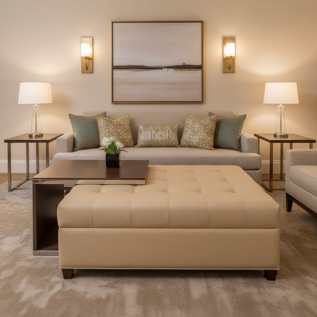Pinnacle Rock - Almond Upholstered Ottoman | Architectural Fabrics