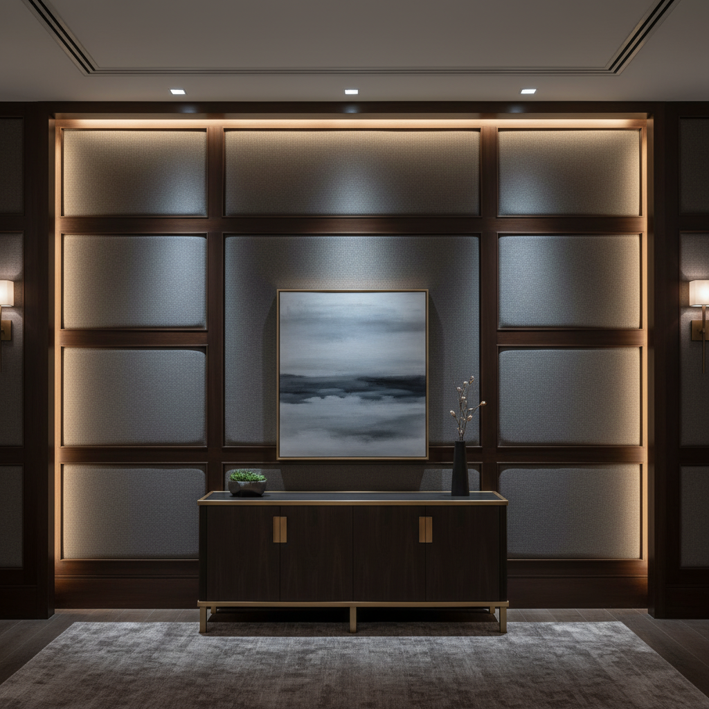 Fine Pebble Grain Dark Graphite Upholstered Wall Panel | Architectural Fabrics