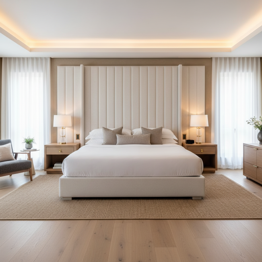 Fine Textured Grain Soft White Upholstered Headboard | Architectural Fabrics