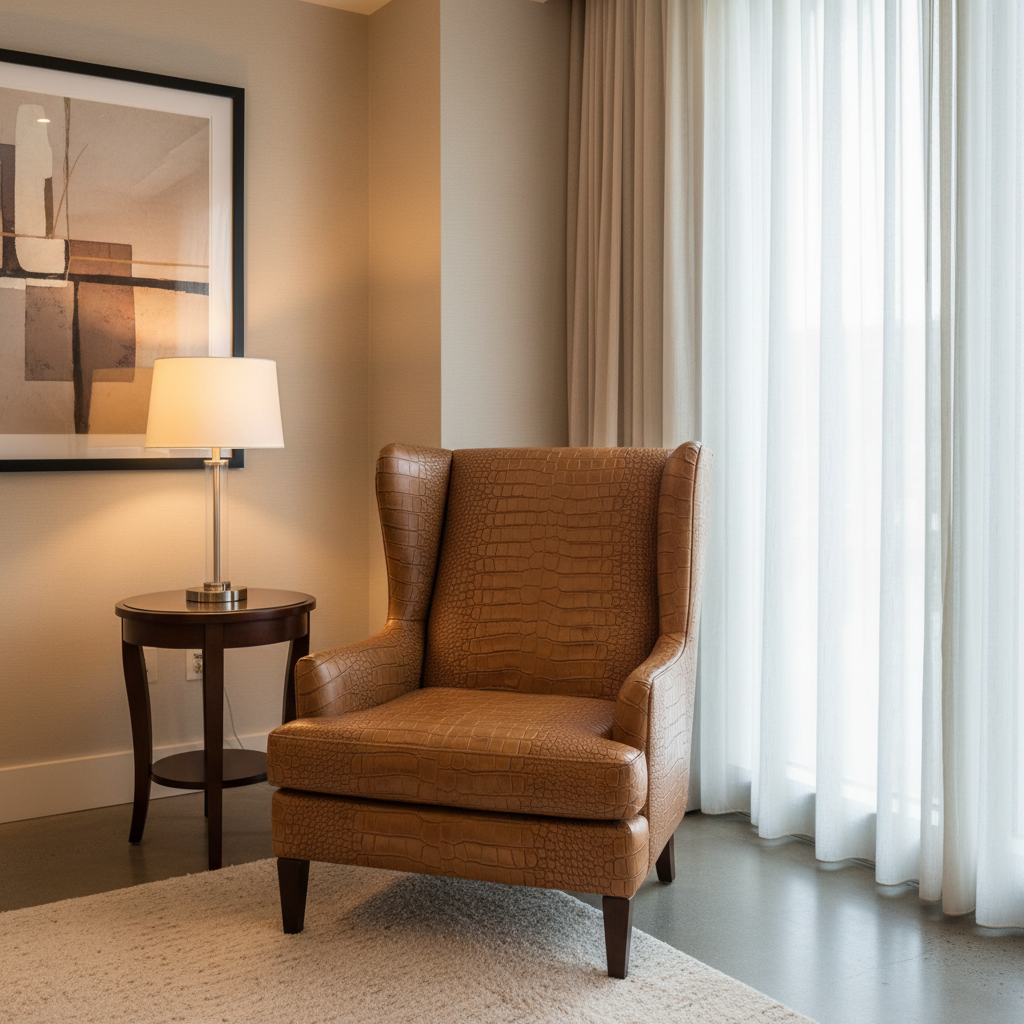 Embossed Reptile Scale Toffee Brown Upholstered Chair | Architectural Fabrics