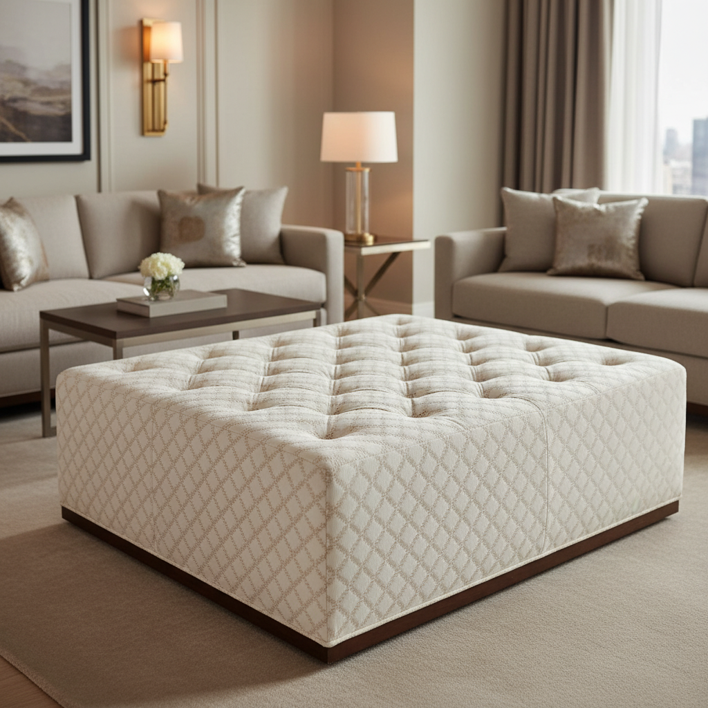 Thatch Cay - White Upholstered Ottoman | Architectural Fabrics