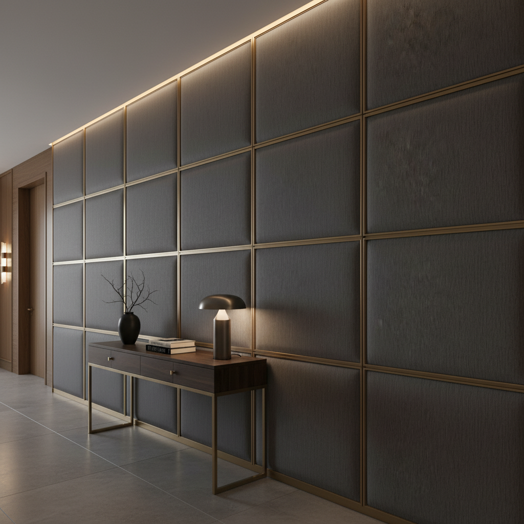 Brushed Vertical Texture Charcoal Steel Upholstered Wall Panel | Architectural Fabrics