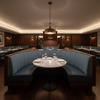 Woven Canvas Texture Denim Blue Upholstered Banquette | Architectural Fabrics