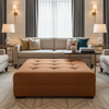 Woven Basketweave Texture Burnt Sienna Upholstered Ottoman | Architectural Fabrics