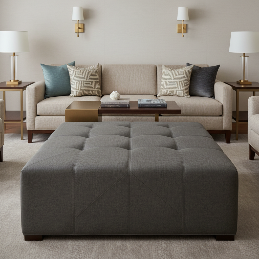 Maya Riviera - Ash Upholstered Ottoman | Architectural Fabrics