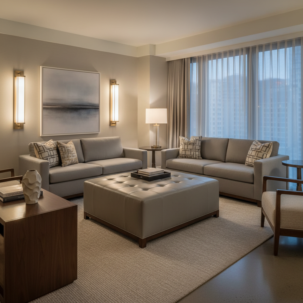 Yorktown Dove Upholstered Ottoman | Architectural Fabrics