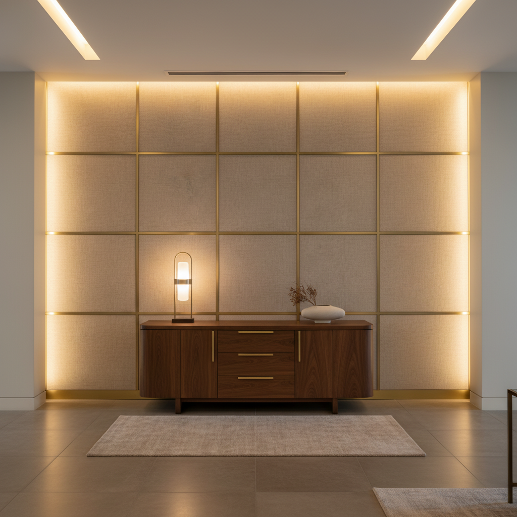 Fine Woven Texture Neutral Beige Upholstered Wall Panel | Architectural Fabrics