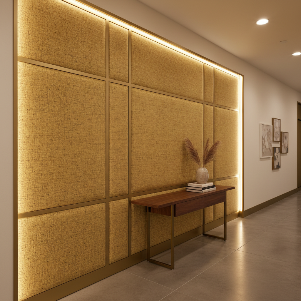 Woven Textured Vinyl Goldenrod Tweed Upholstered Wall Panel | Architectural Fabrics