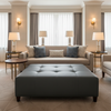 Fine Pebble Grain Deep Charcoal Upholstered Ottoman | Architectural Fabrics