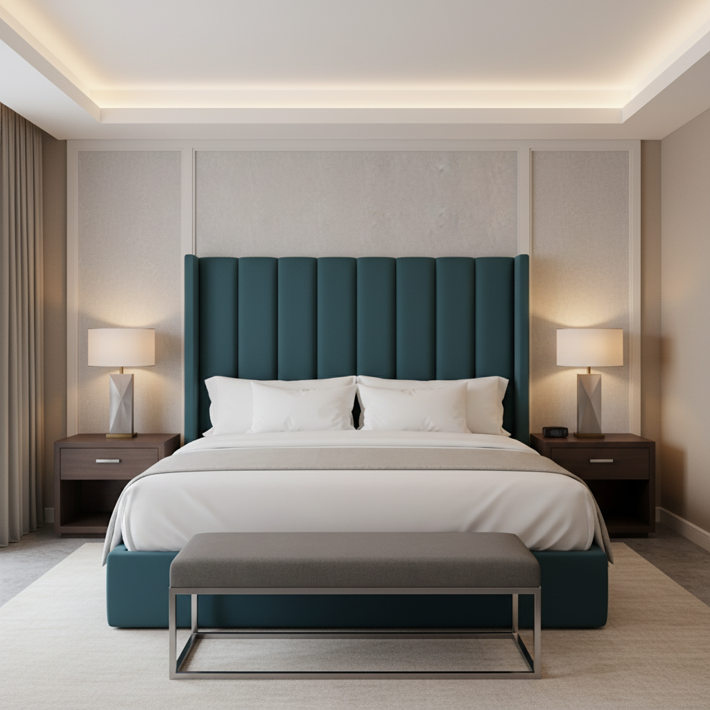 Fine Pebble Grain Teal Depths Upholstered Headboard | Architectural Fabrics