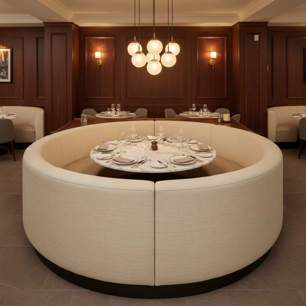 Maya Riviera - Cream Upholstered Banquette | Architectural Fabrics