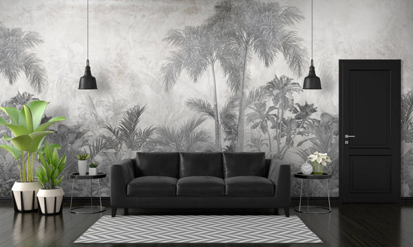 Faded Jungle Monochrome Tropical | Architectural Wallcoverings