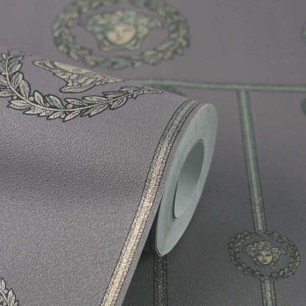I Love Baroque Medusa Stripe Dark Grey Versace Home Wallcovering