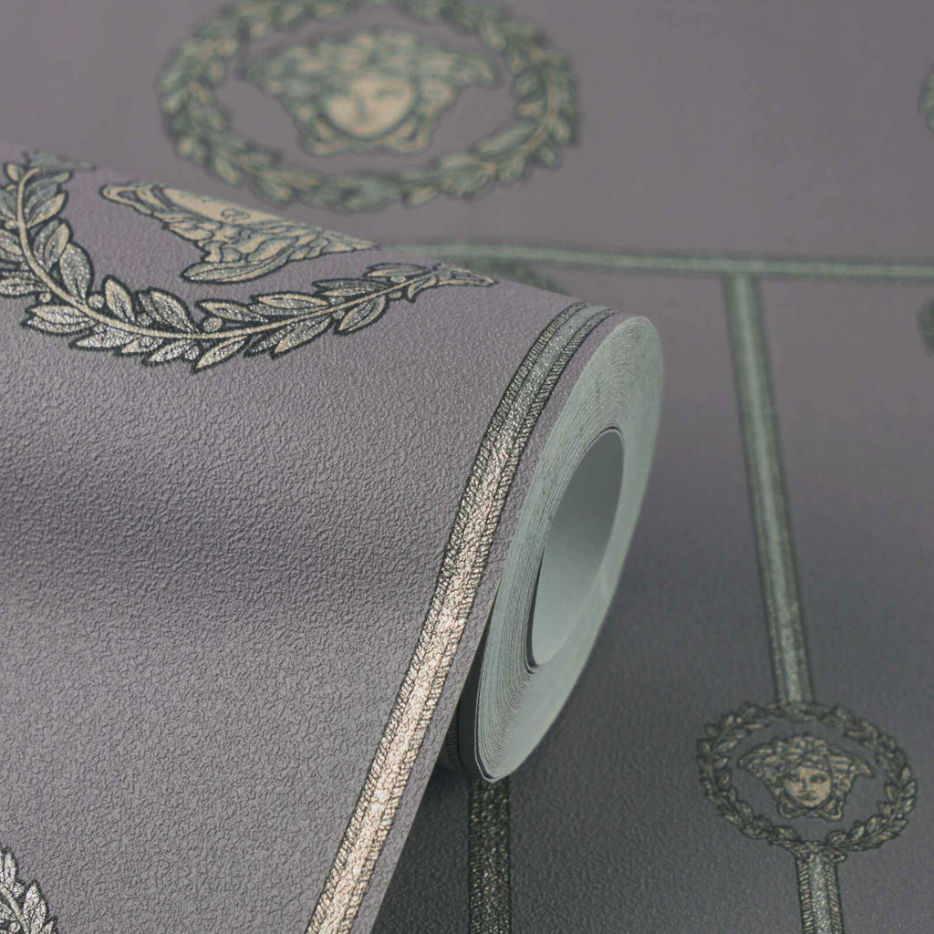 I Love Baroque Medusa Stripe Dark Grey Versace Home Wallcovering