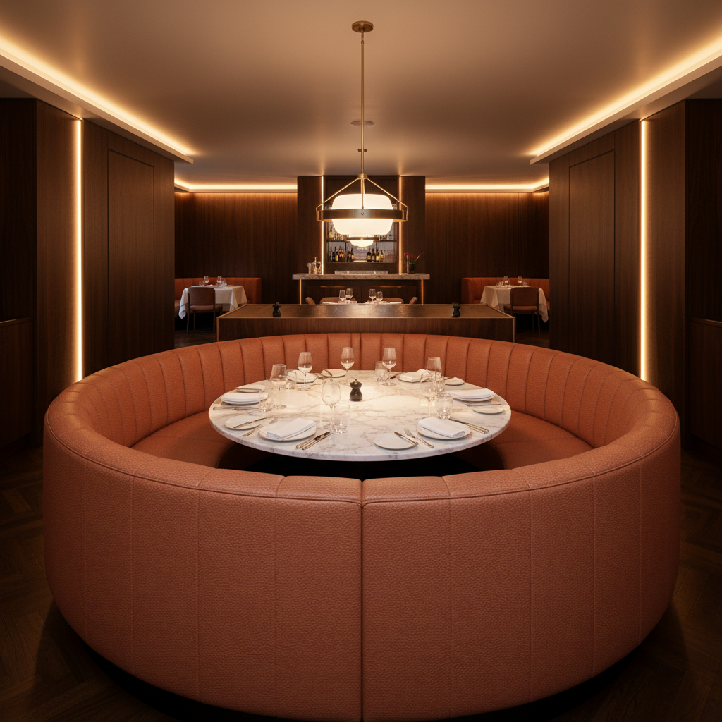 Algiers - Russet Leather Performance Vinyl Upholstered Banquette | Architectural Fabrics