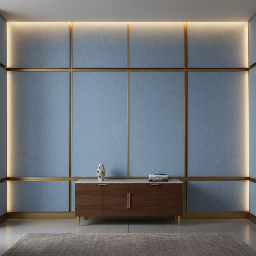 Brushed Linen Weave Sky Blue Upholstered Wall Panel | Architectural Fabrics