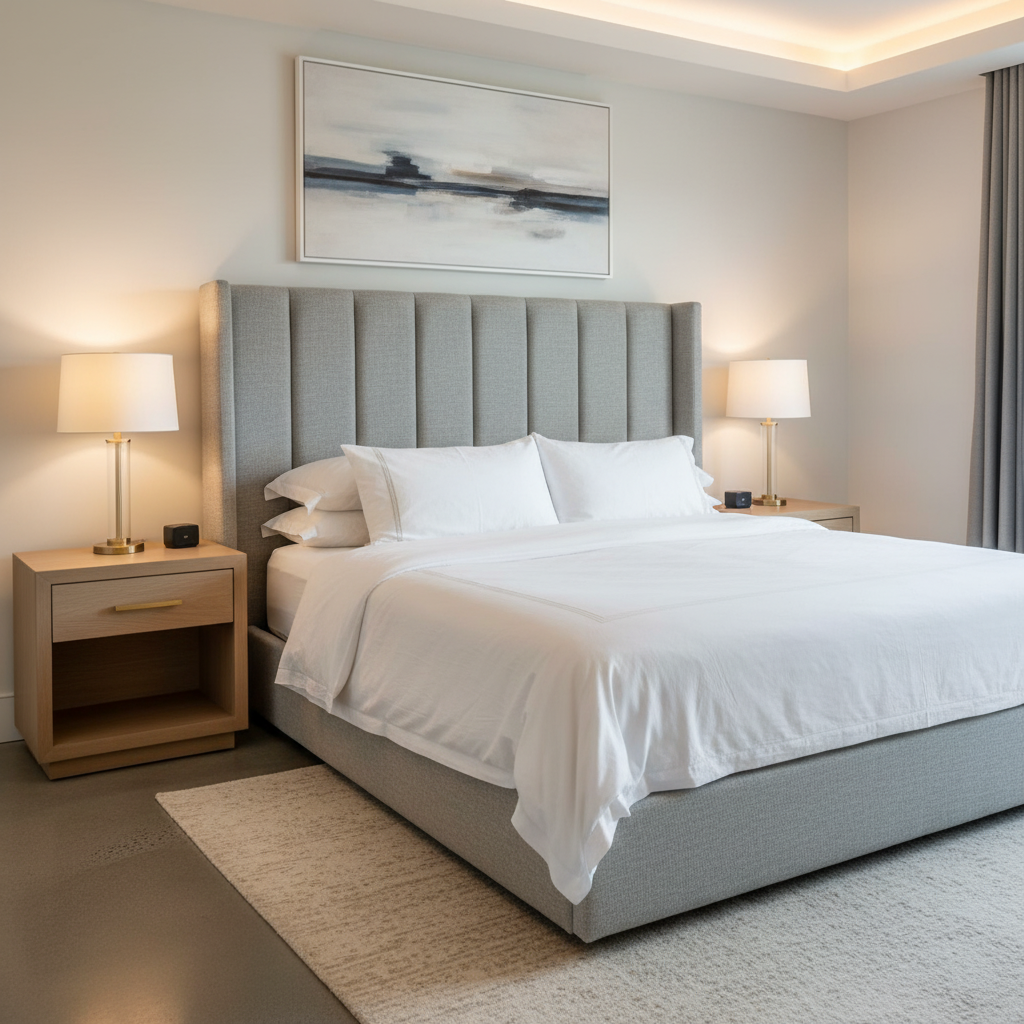 Fine Woven Texture Silver Grey Upholstered Headboard | Architectural Fabrics