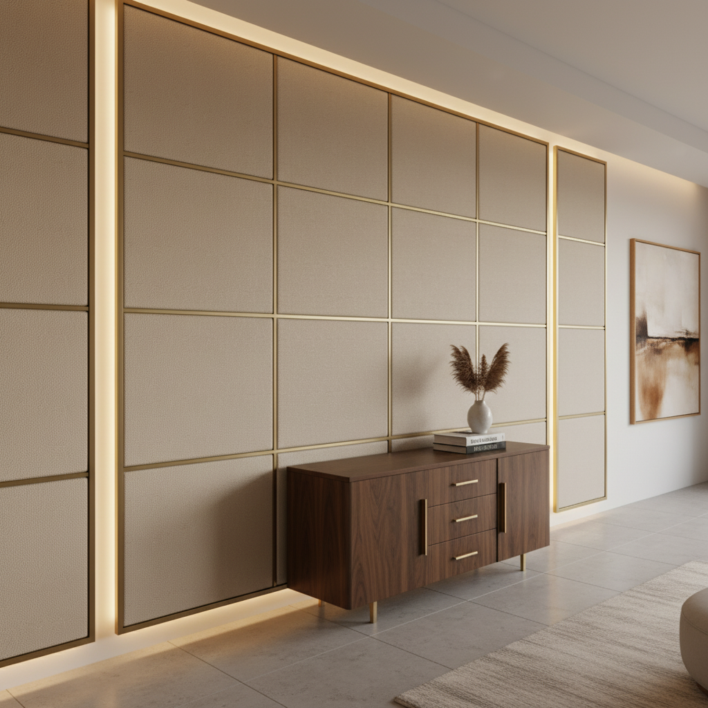 Algiers - Oatmeal Performance Vinyl Upholstered Wall Panel | Architectural Fabrics