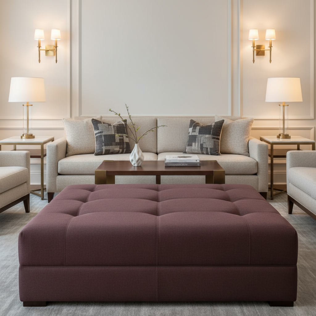 Smooth Velvet Nap Deep Wine Upholstered Ottoman | Architectural Fabrics