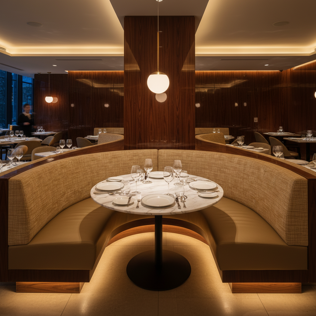 Woven Linear Texture Golden Wheat Upholstered Banquette | Architectural Fabrics