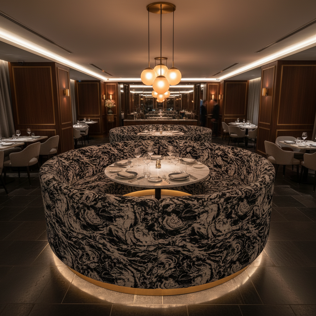 Lawrenceville Midnight Contemporary black & white Upholstered Banquette | Architectural Fabrics