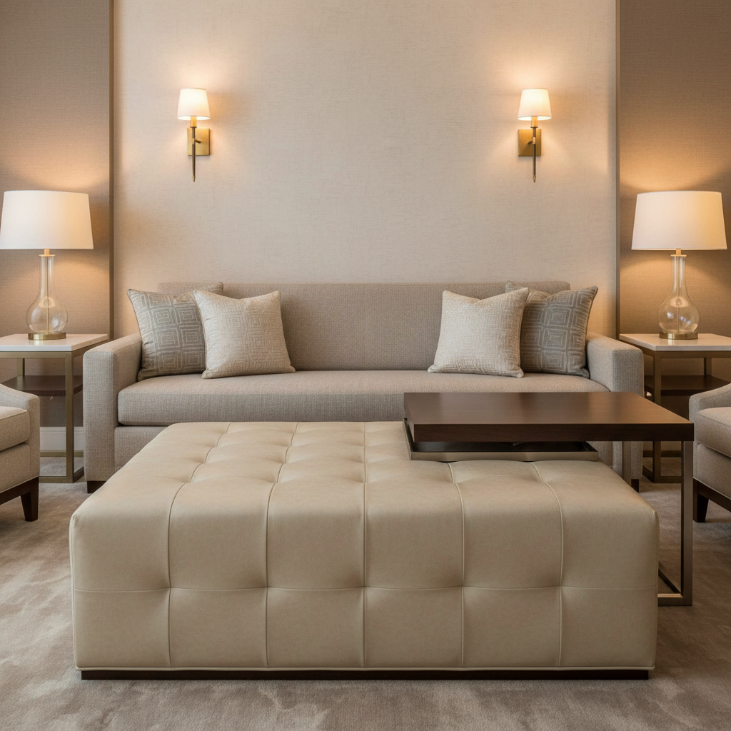 Aarden - Oatmeal Silicone Hybrid Upholstered Ottoman | Architectural Fabrics