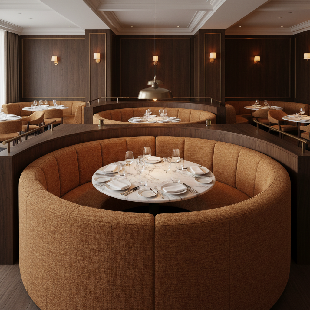 Woven Basketweave Texture Burnt Sienna Upholstered Banquette | Architectural Fabrics