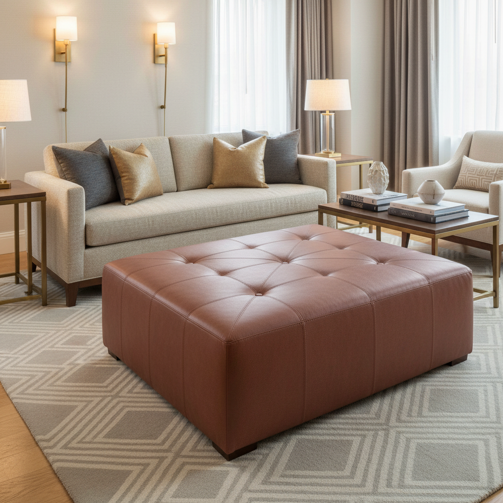 Fine Pebble Grain Rustic Sienna Upholstered Ottoman | Architectural Fabrics