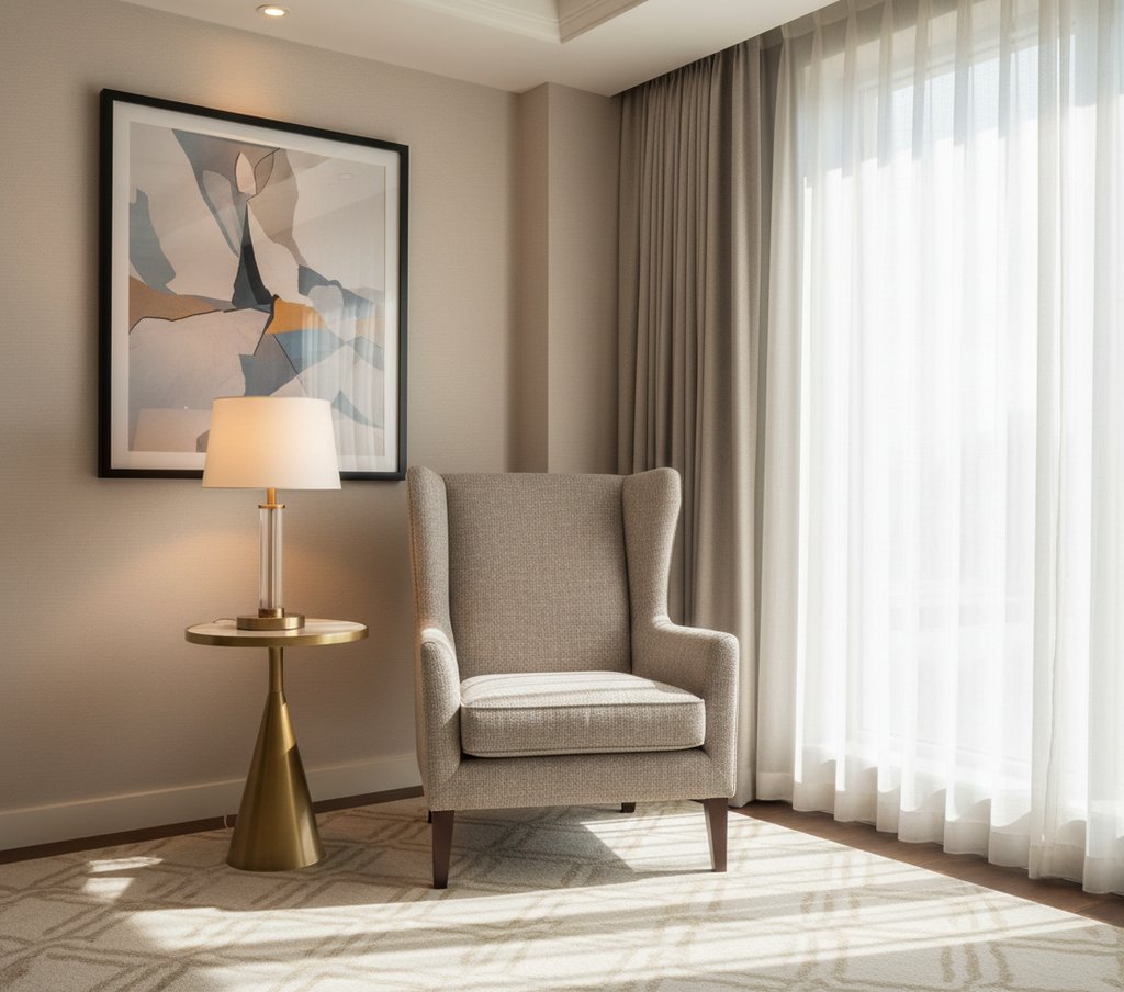 BEVERLY - Oatmeal Tweed Blackout Drapery Upholstered Chair | Architectural Fabrics