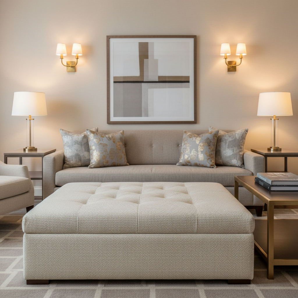 Tropical Trellis - Oyster Upholstered Ottoman | Architectural Fabrics