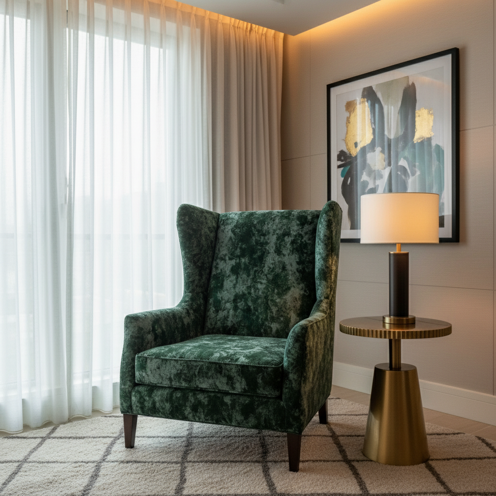 Crushed Velvet Texture Forest Green Upholstered Chair | Architectural Fabrics