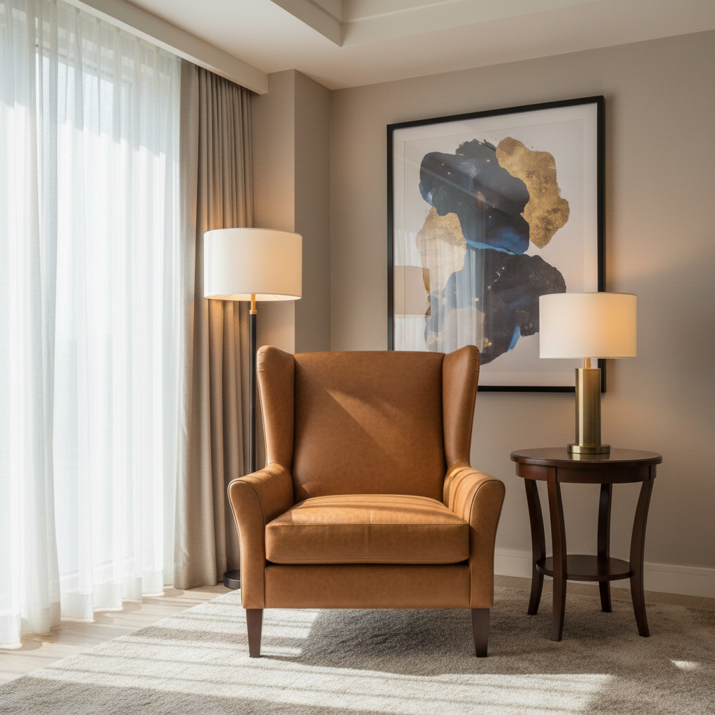 Smooth Leather Grain Caramel Tan Upholstered Chair | Architectural Fabrics