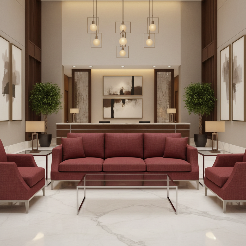 Subtle Linen Texture Deep Crimson Upholstered Sofa | Architectural Fabrics