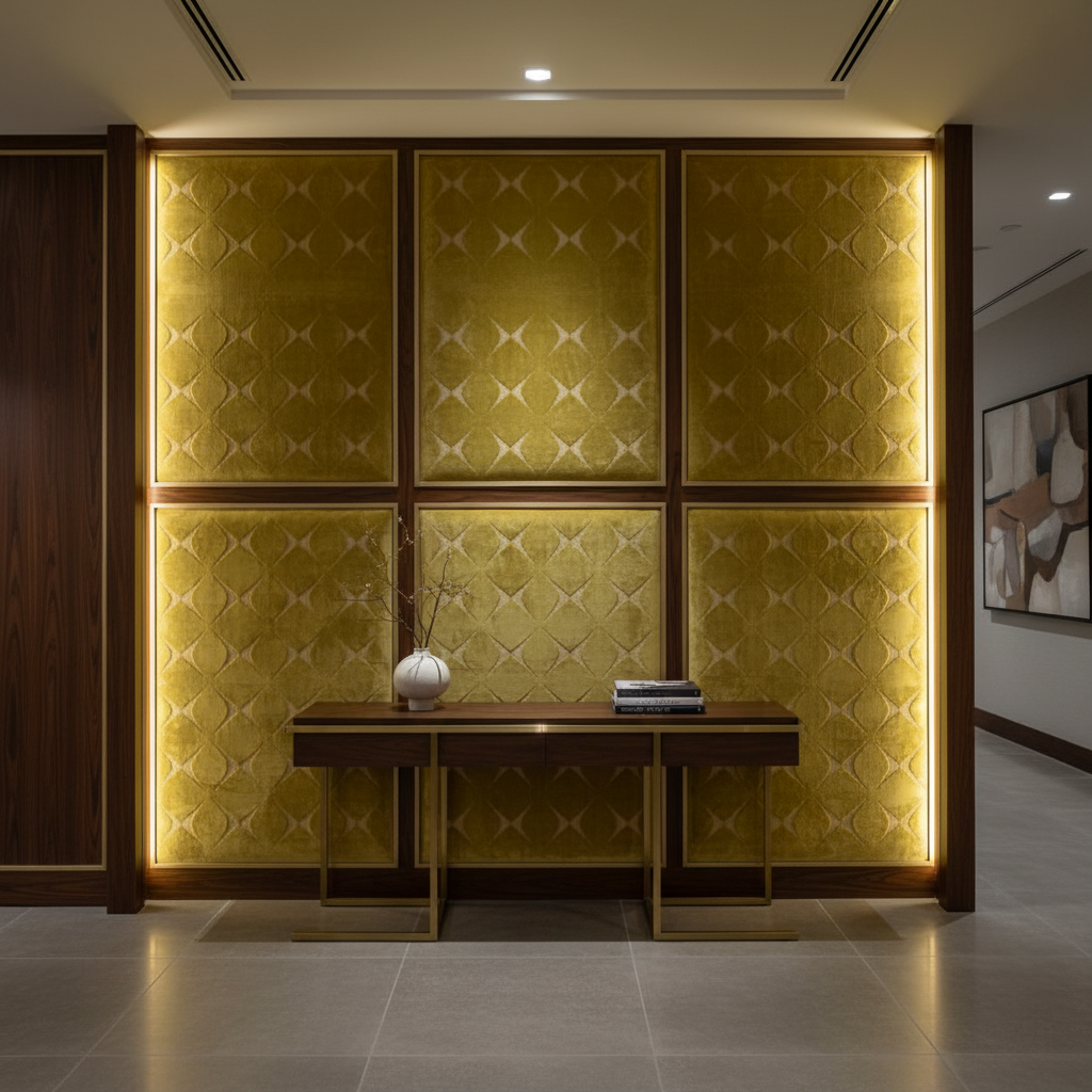 Geometric Velvet Diamonds Golden Pistachio Upholstered Wall Panel | Architectural Fabrics