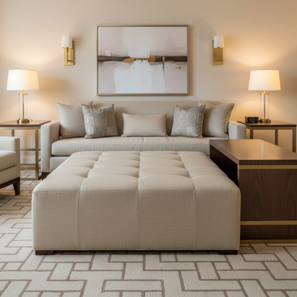 Subtle Linen Weave Soft Linen Upholstered Ottoman | Architectural Fabrics