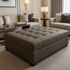 Woven Tweed Texture Cocoa Bean Upholstered Ottoman | Architectural Fabrics