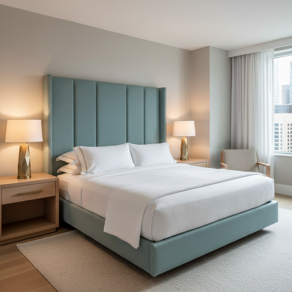 Fine Pebble Texture Soft Teal Upholstered Headboard | Architectural Fabrics