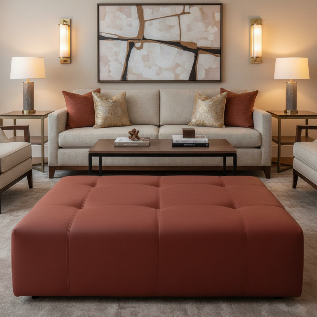 Smooth Solid Color Rustic Sienna Upholstered Ottoman | Architectural Fabrics