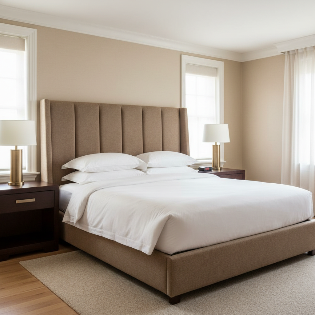 Linen Weave Texture Warm Taupe Upholstered Headboard | Architectural Fabrics